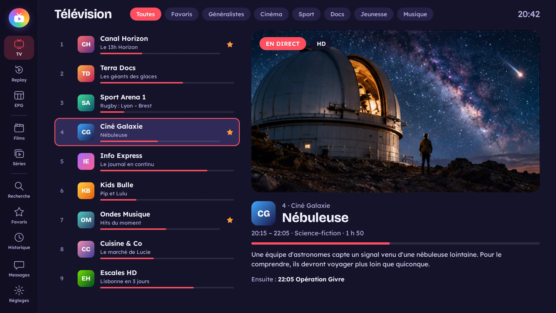 Liste des chaînes en direct dans TvZapeo