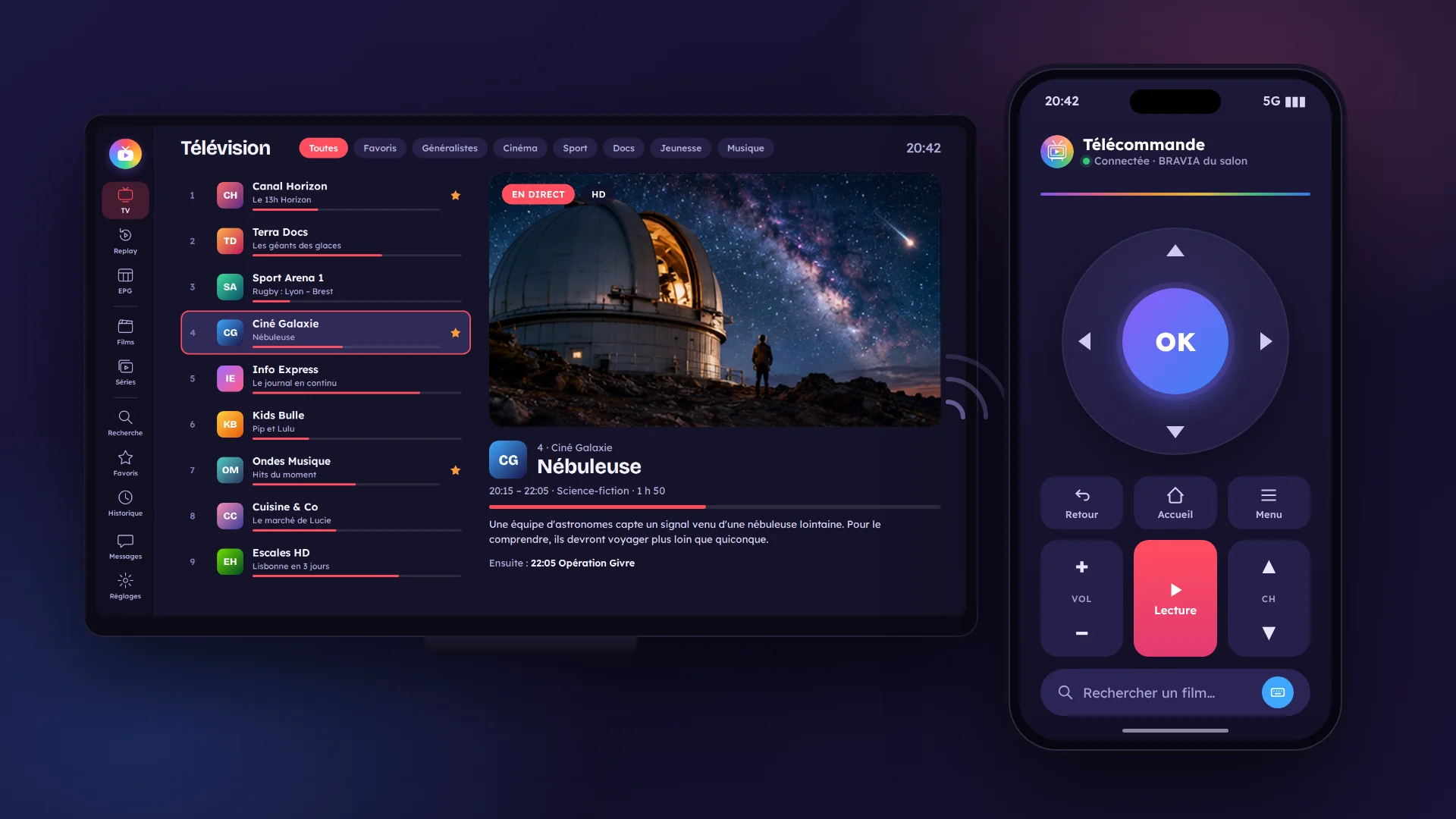 Télécommande TvZapeo sur smartphone